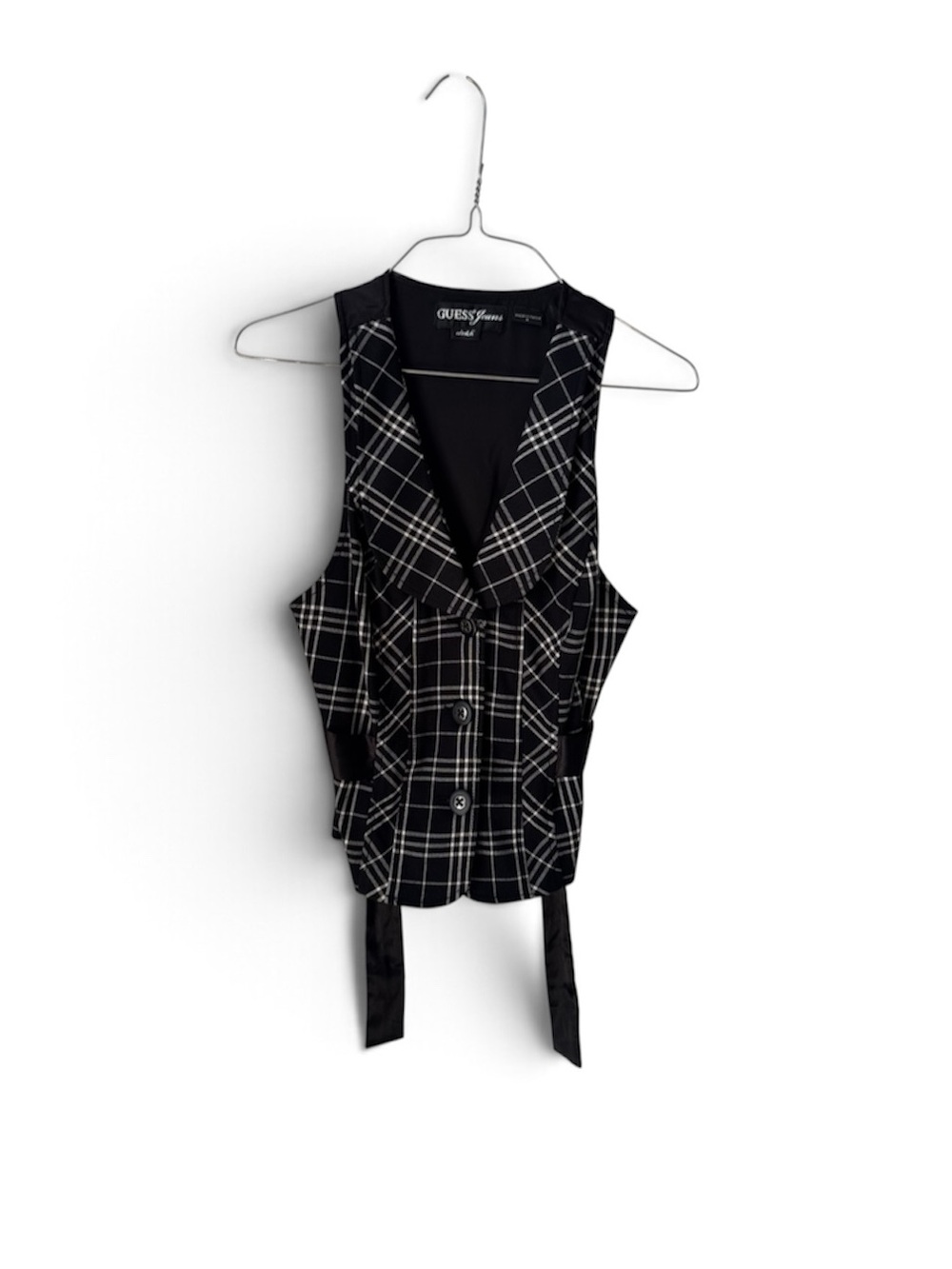 Guess Women’s Black and White Plaid Sleeveless Vest